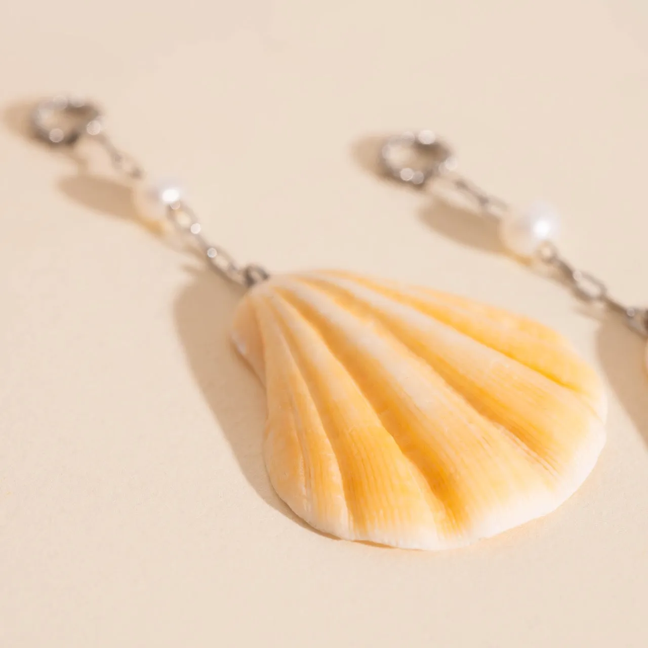 Jumbo Seashell Dangle Huggie Hoop Charms Minimalist Creation