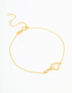 Gold Plated Sterling Silver Cubic Zirconia Infinity & Heart Bracelet Soft Reflection Graceful Fashion