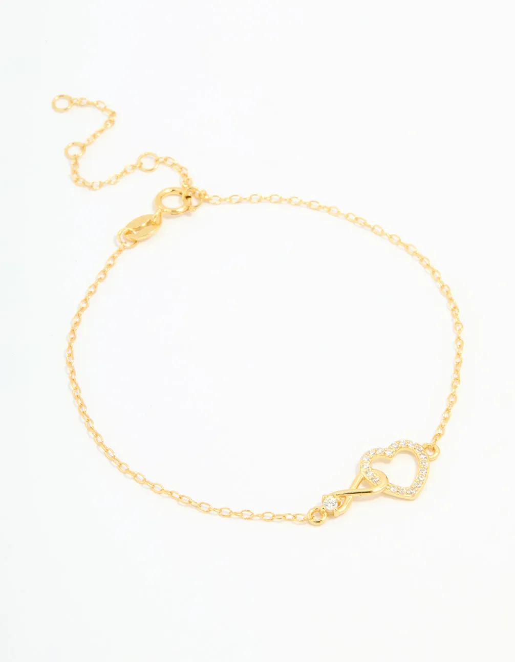 Gold Plated Sterling Silver Cubic Zirconia Infinity & Heart Bracelet Soft Reflection Graceful Fashion