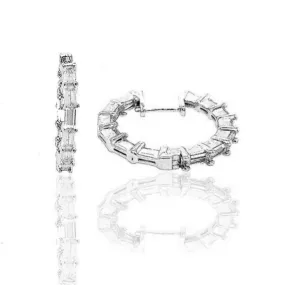 Sterling Silver 1 Inch Baguette Hoop Earring Sparkling Accent