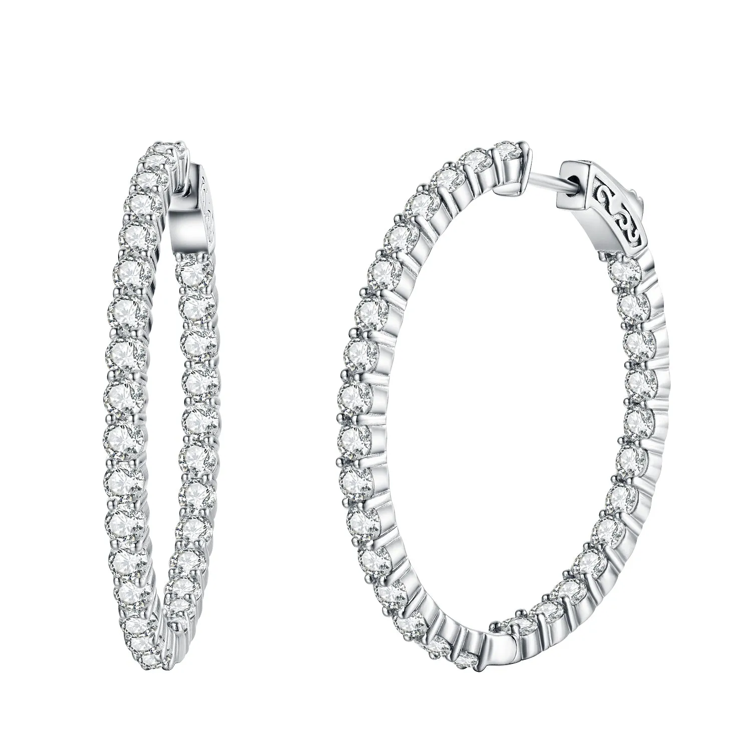 Beautiful Look Sterling Silver 1.5 Inch Oval CZ Hoop Earrings with 3mm CZs