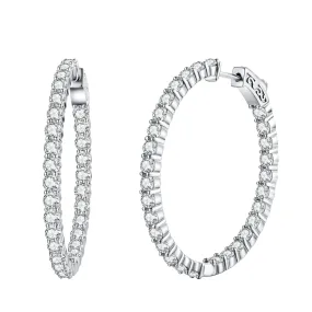 Beautiful Look Sterling Silver 1.5 Inch Oval CZ Hoop Earrings with 3mm CZs