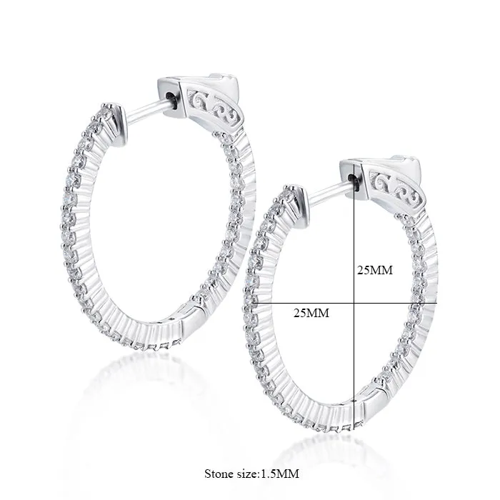 Sterling Silver 25mm Round CZ Hoop Earrings with 1.5mm CZs Iridescent Trinket