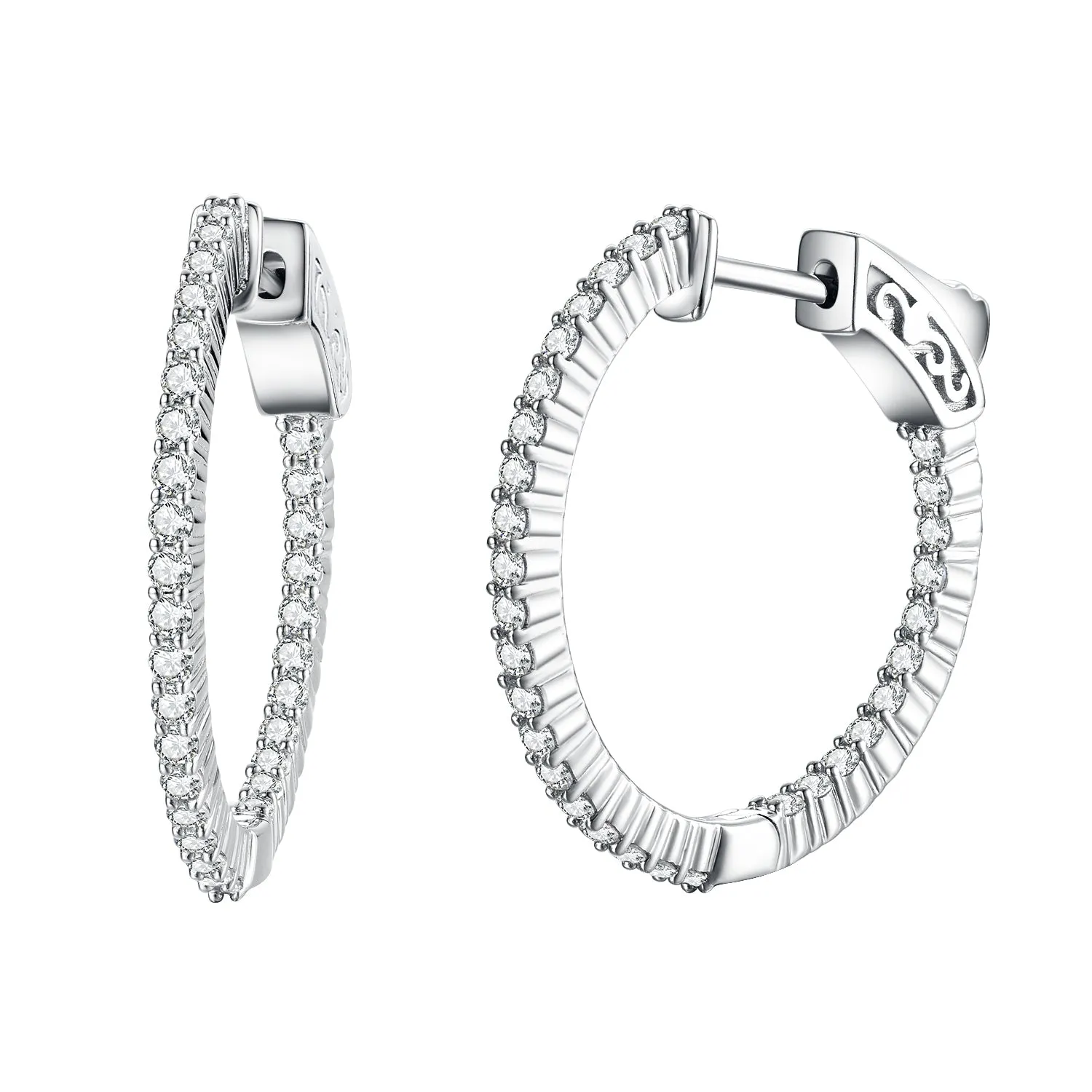 Sterling Silver 25mm Round CZ Hoop Earrings with 1.5mm CZs Simple Vibe