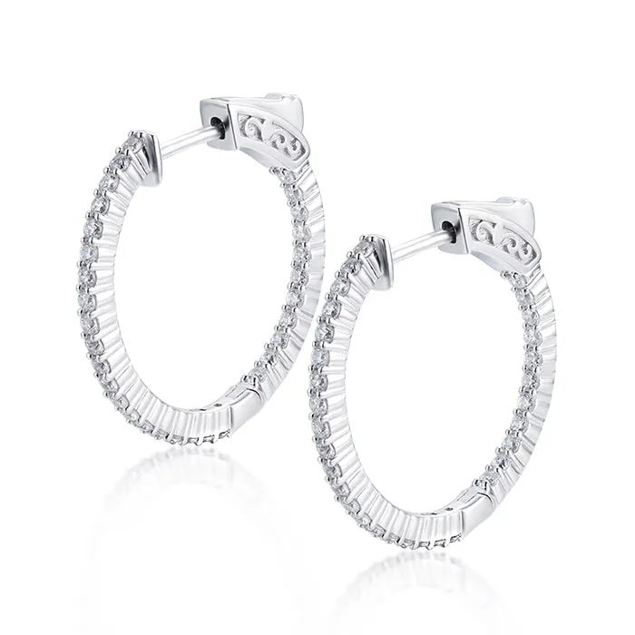 Office Piece Contemporary Item Sterling Silver 25mm Round CZ Hoop Earrings with 1.5mm CZs