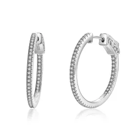 Fashionable Finish Sterling Silver 25mm Round CZ Hoop Earrings with 1mm CZs