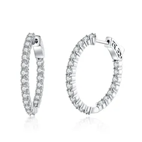 Sterling Silver 28.5x26MM Oval CZ Hoop Earrings with 2.5mm CZs Casual Adornment