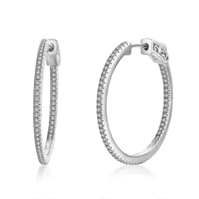 Spiral Decoration Vacation Decoration Sterling Silver 30mm Round CZ Hoop Earrings with 1mm CZs