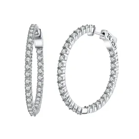 Sterling Silver 35mm Round CZ Hoop Earrings with 2.5mm CZs Geometric Trinket
