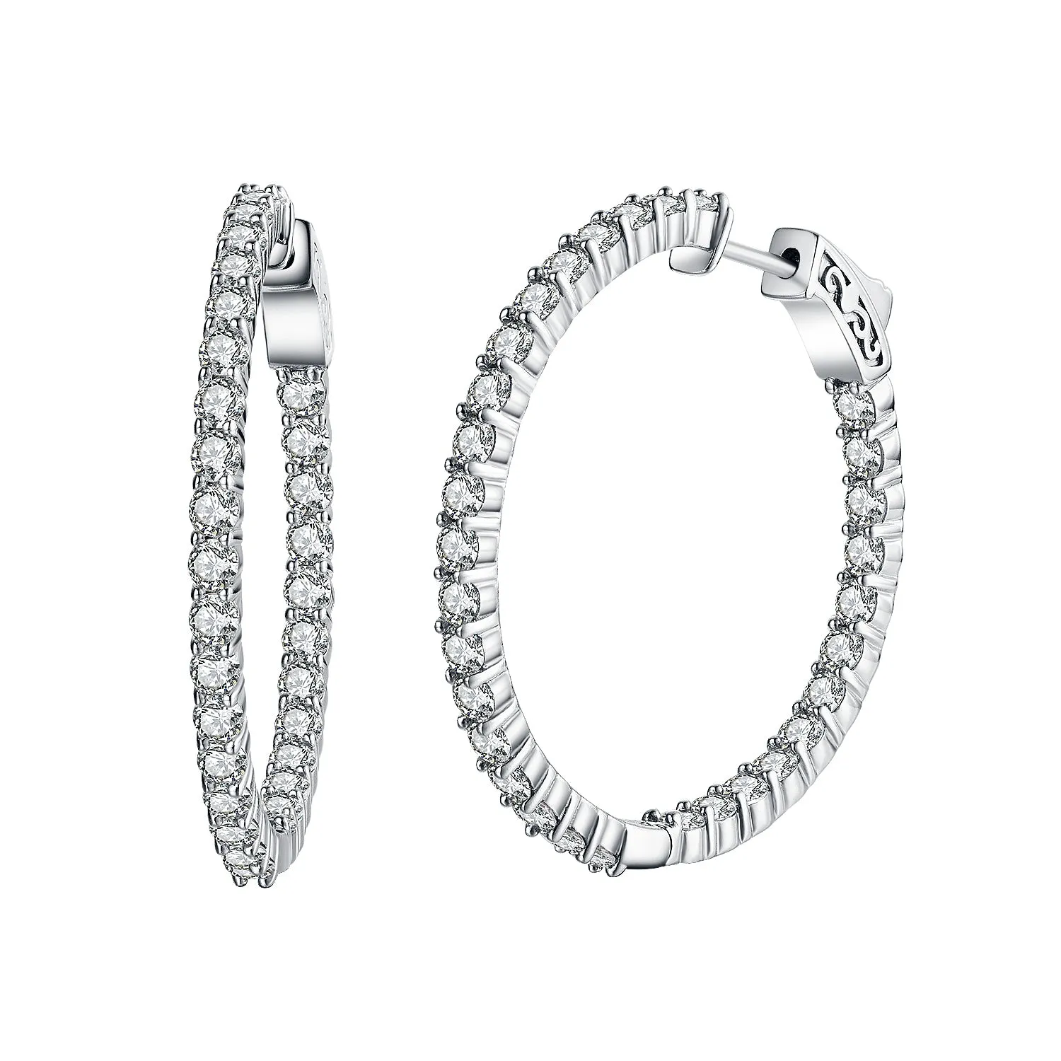 Sterling Silver 35mm Round CZ Hoop Earrings with 2.5mm CZs Geometric Trinket