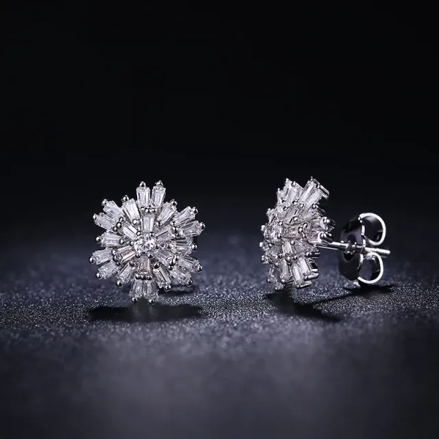 Sterling Silver Baguette Flower Stud Earrings Tiny Jewelry