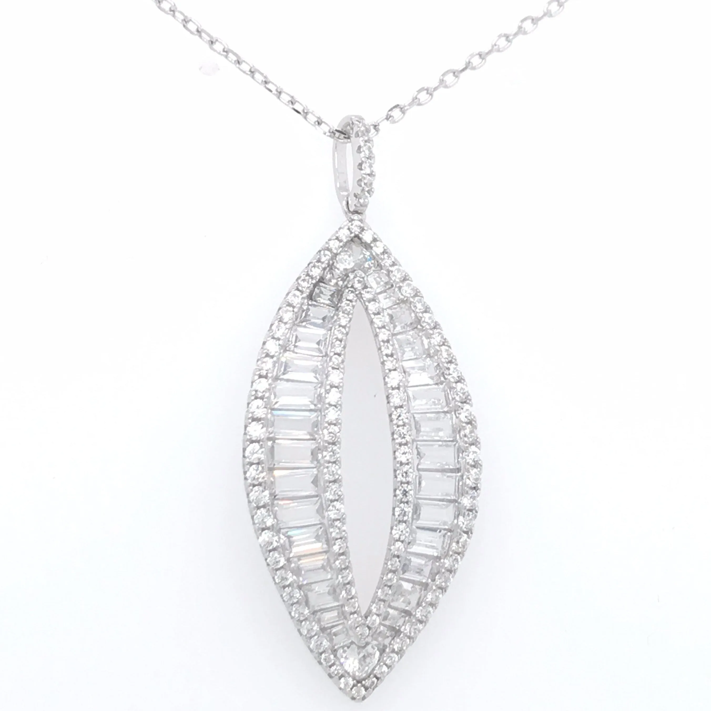 Sterling Silver Baguette Pendant Necklace Excellent Gift All Day