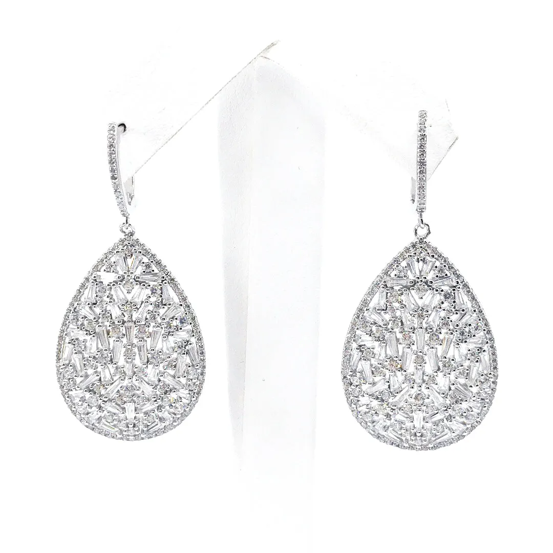 Sterling Silver Baguette Teardrop Earrings Matte Adornment