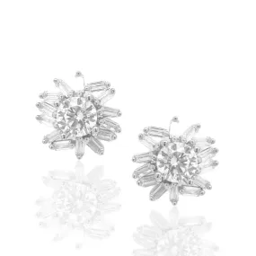 Festive Accent Opulent Item Sterling Silver Baguette With Center Stone Stud Earrings