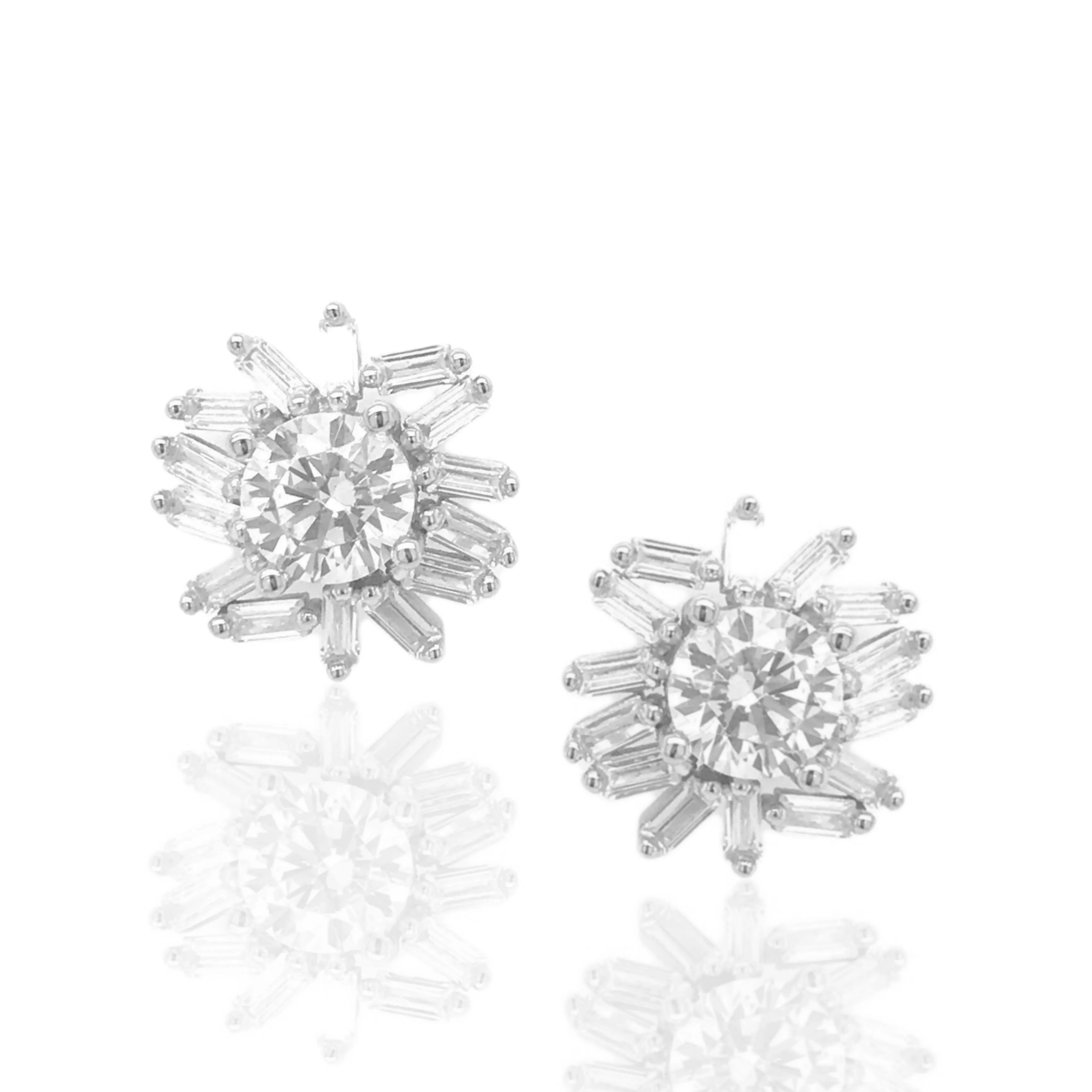 Festive Accent Opulent Item Sterling Silver Baguette With Center Stone Stud Earrings