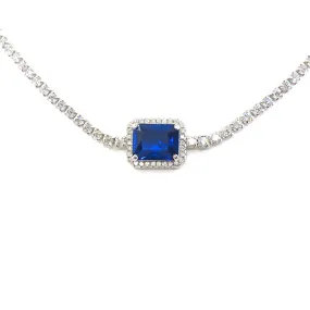 Excellent Piece Wonderful Jewelry Sterling Silver Blue Rectangle CZ Tennis Necklace