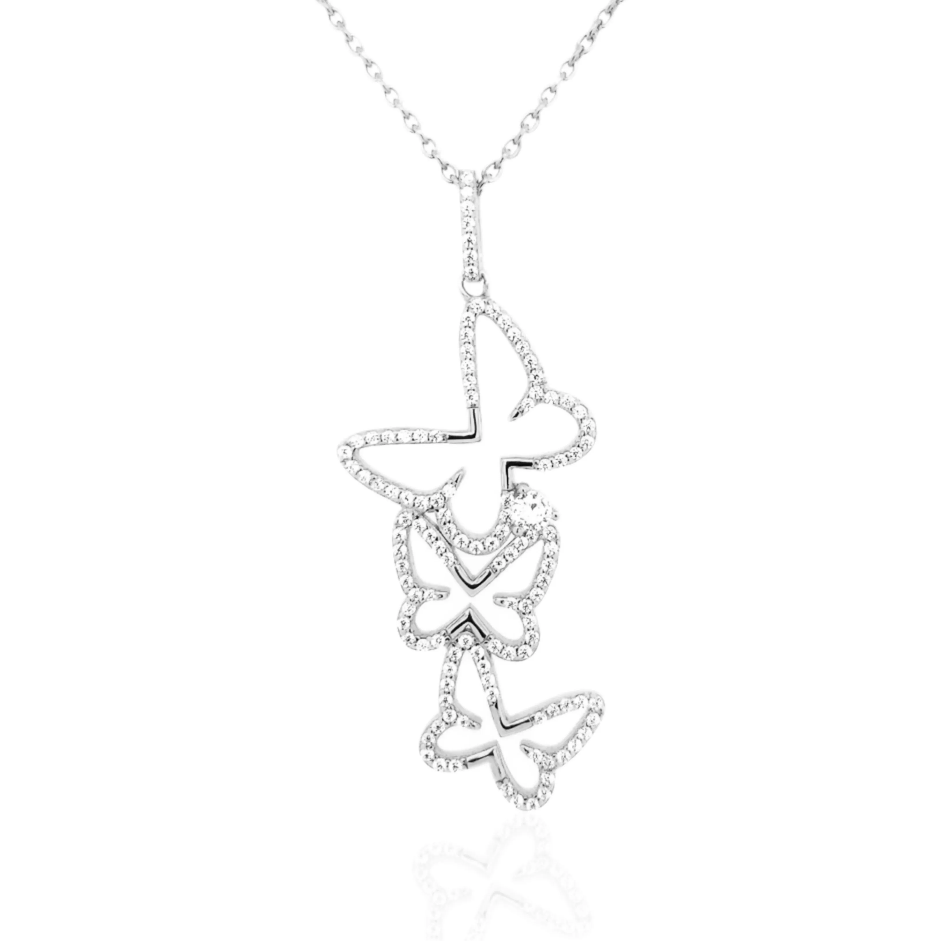 Unique Item Signature Touch Sterling Silver Cascading CZ Butterfly Pendant Necklace