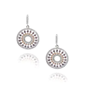 Sterling Silver Circle Earrings with Color Stones Stylish Design