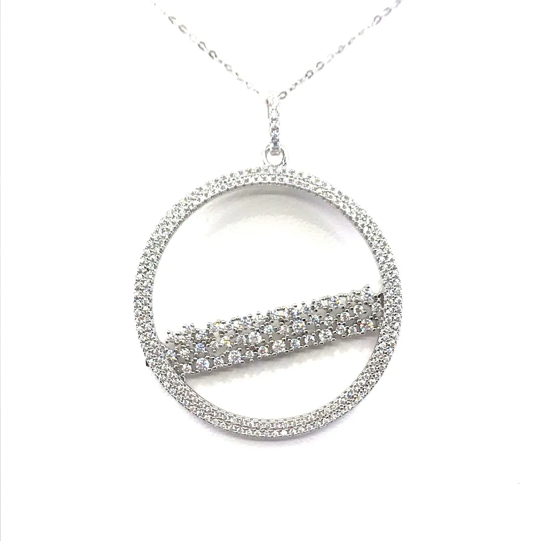 Sterling Silver Circle Pendant Necklace with Removable Bar Night Out Piece