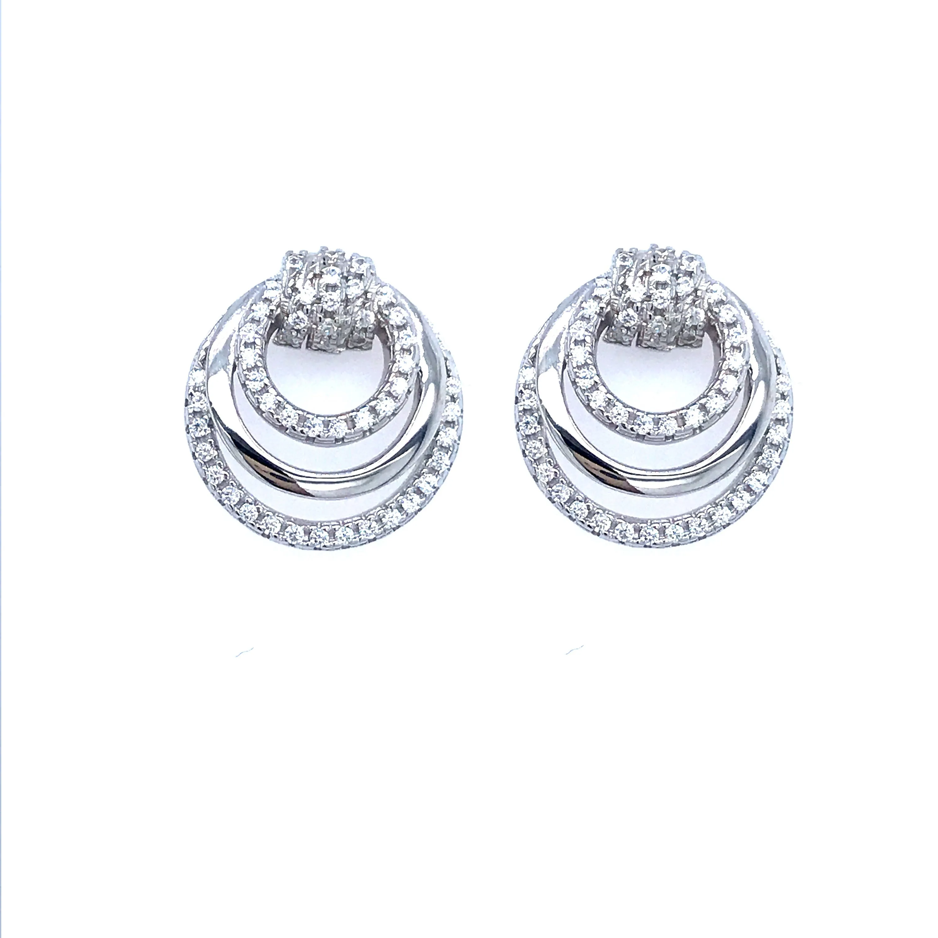 Modern Product Sterling Silver Circles Micropave CZ Stud Earrings