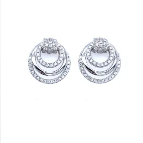 Modern Product Sterling Silver Circles Micropave CZ Stud Earrings