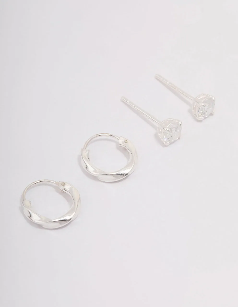 Sterling Silver Cubic Zirconia & Twisted Hoop Earrings Fashion Pairing Elegant Detailing