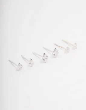 Glam Mode Highlight Edge Sterling Silver Cubic Zirconia Stud Earring 3-Pack