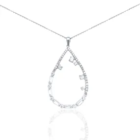 Sterling Silver CZ and Baguettes Teardrop Pendant Necklace Bold Statement