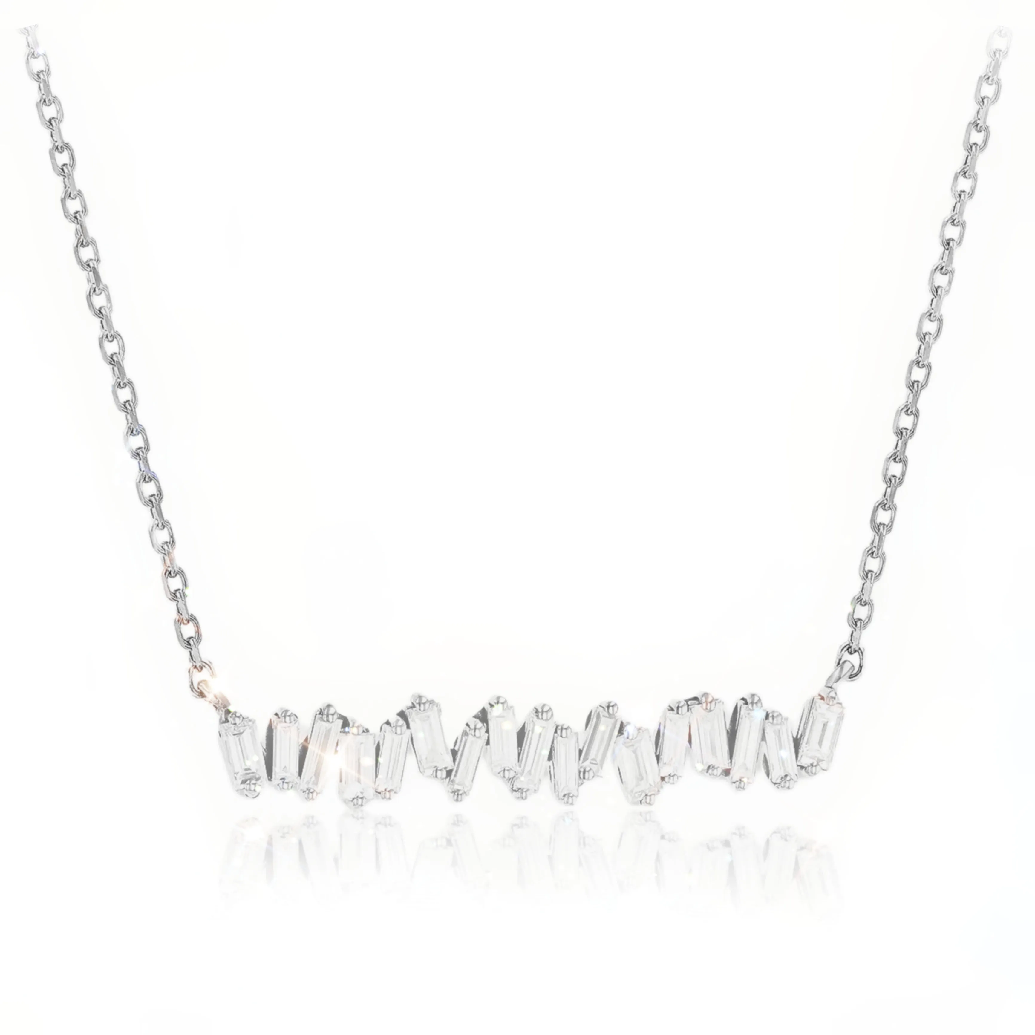 Sterling Silver CZ Baguette Bar Necklace Weekend Style Effortless Charm