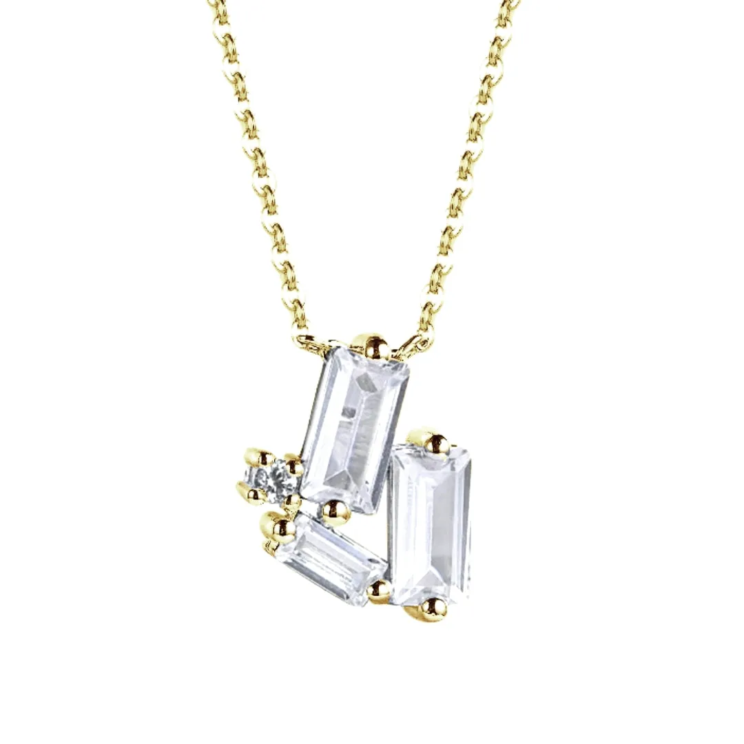 Personalized Present Contemporary Item Sterling Silver CZ Baguette Necklace with Round Stone Accents