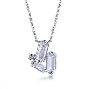Exquisite Accessory Sterling Silver CZ Baguette Necklace with Round Stone Accents
