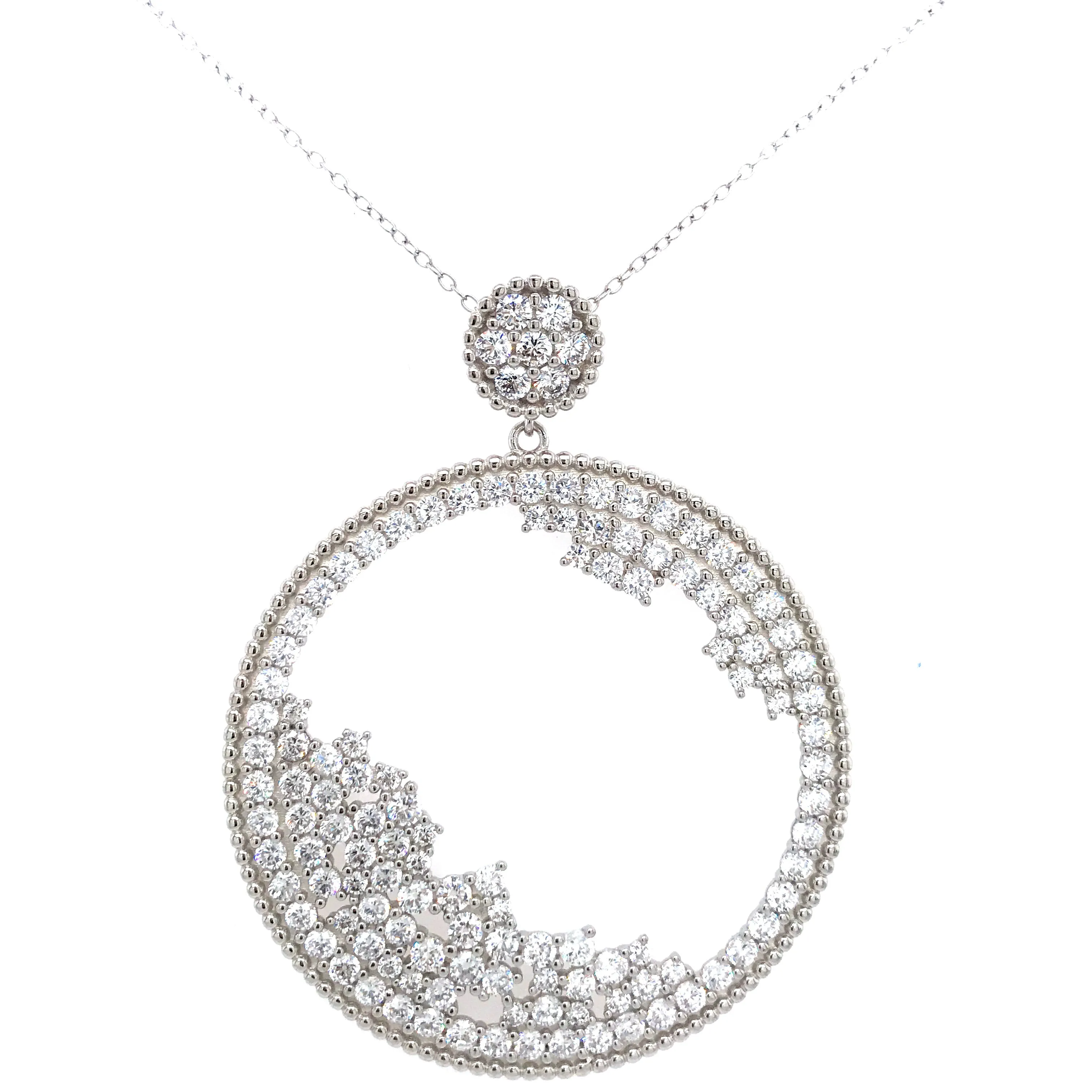 Sterling Silver Cz Cluster Circle Pendant Necklace Teacher Gift Comfortable Style