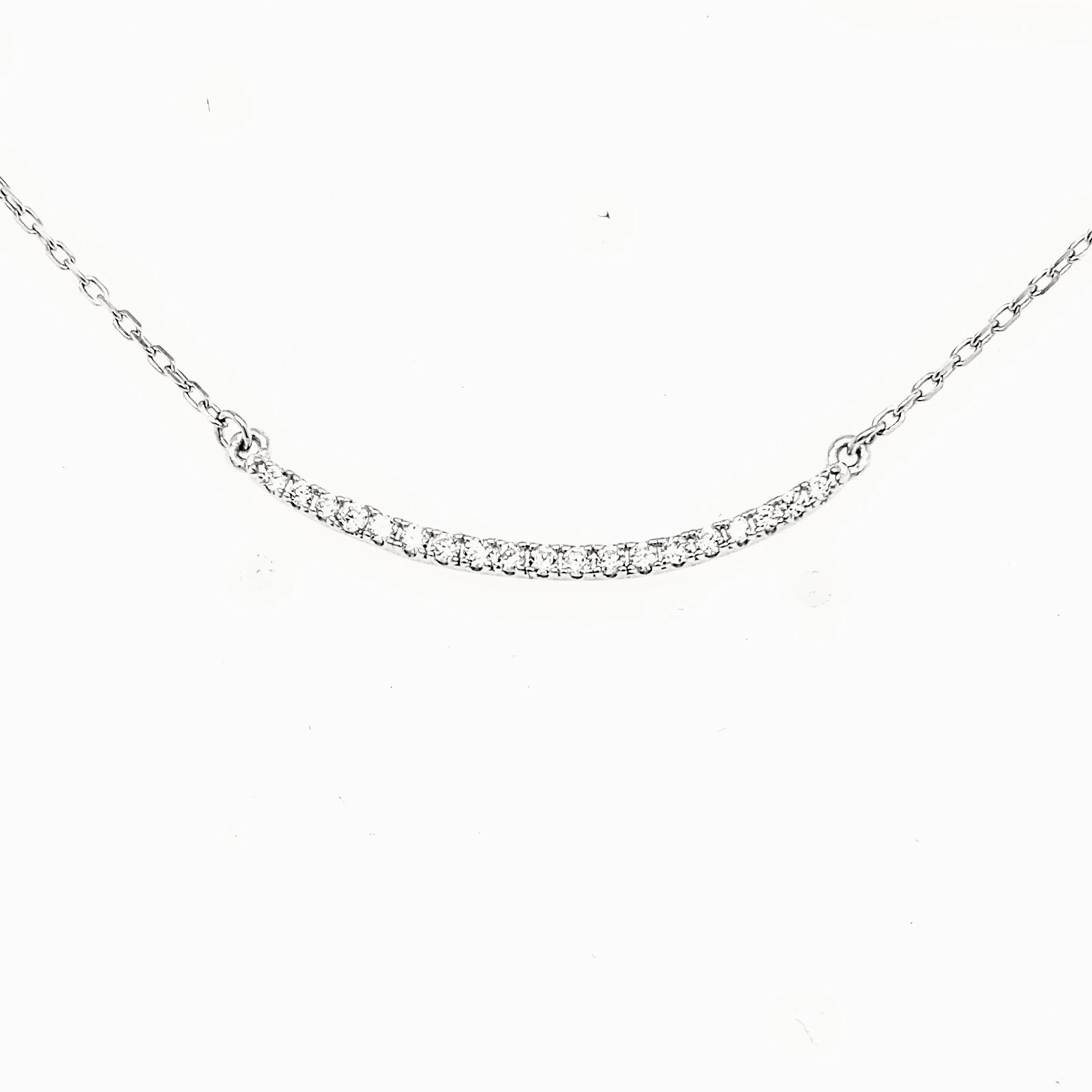 Weekend Gift Delicate Jewelry Sterling Silver CZ Curved Bar Necklace