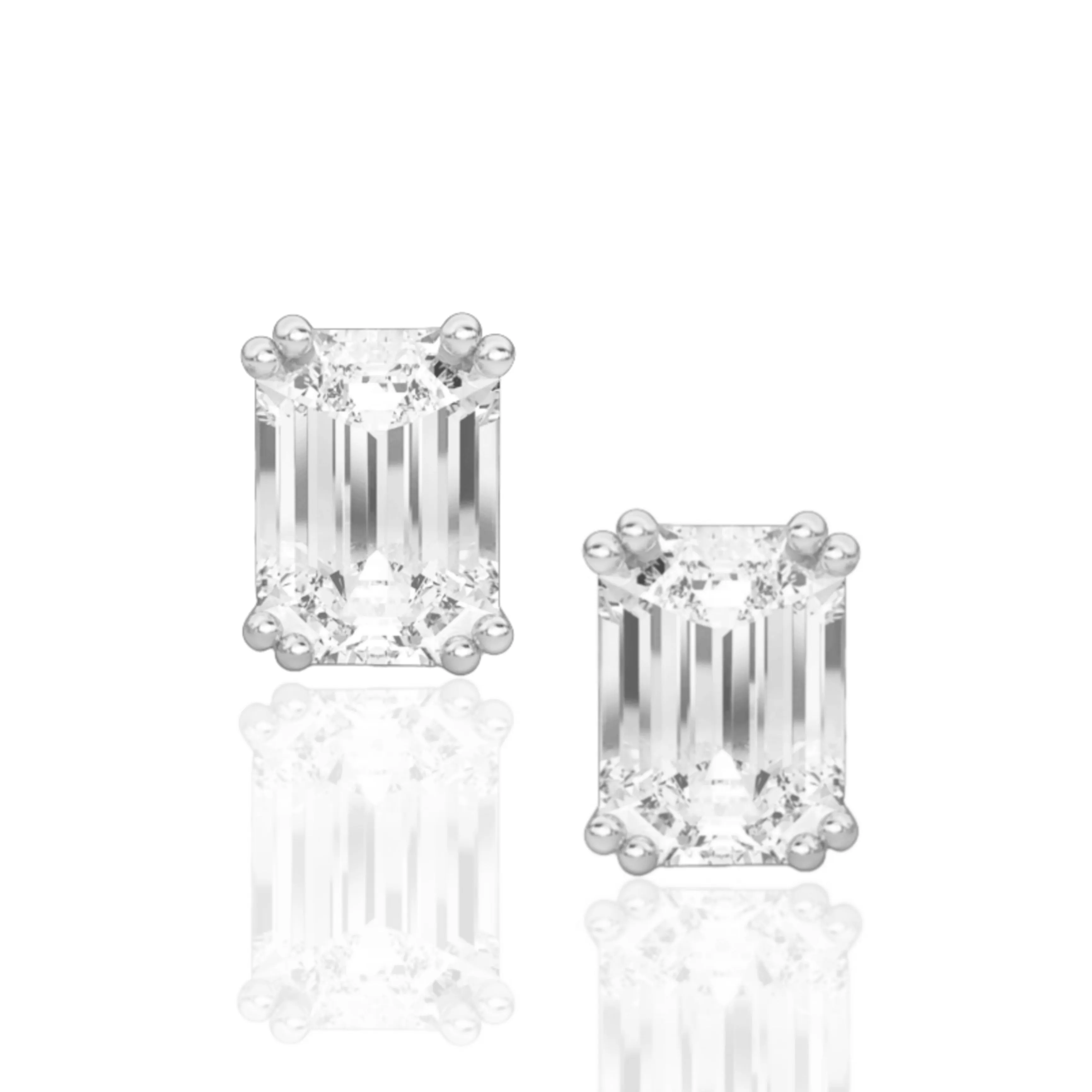 Sterling Silver CZ Emerald Cut Solitaire Stud Earrings Small Adornment Comfortable Adornment