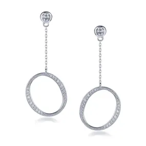 Sterling Silver CZ Hanging Circle Earrings Summer Embellishment Sophisticated Accent