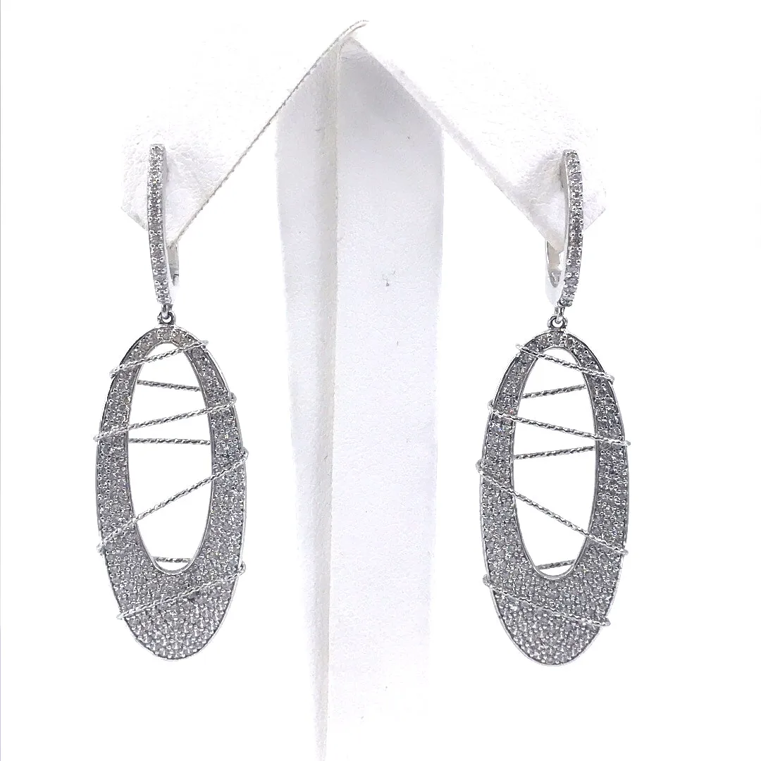 Straight Adornment Formal Ornament Sterling Silver CZ Oval Earrings