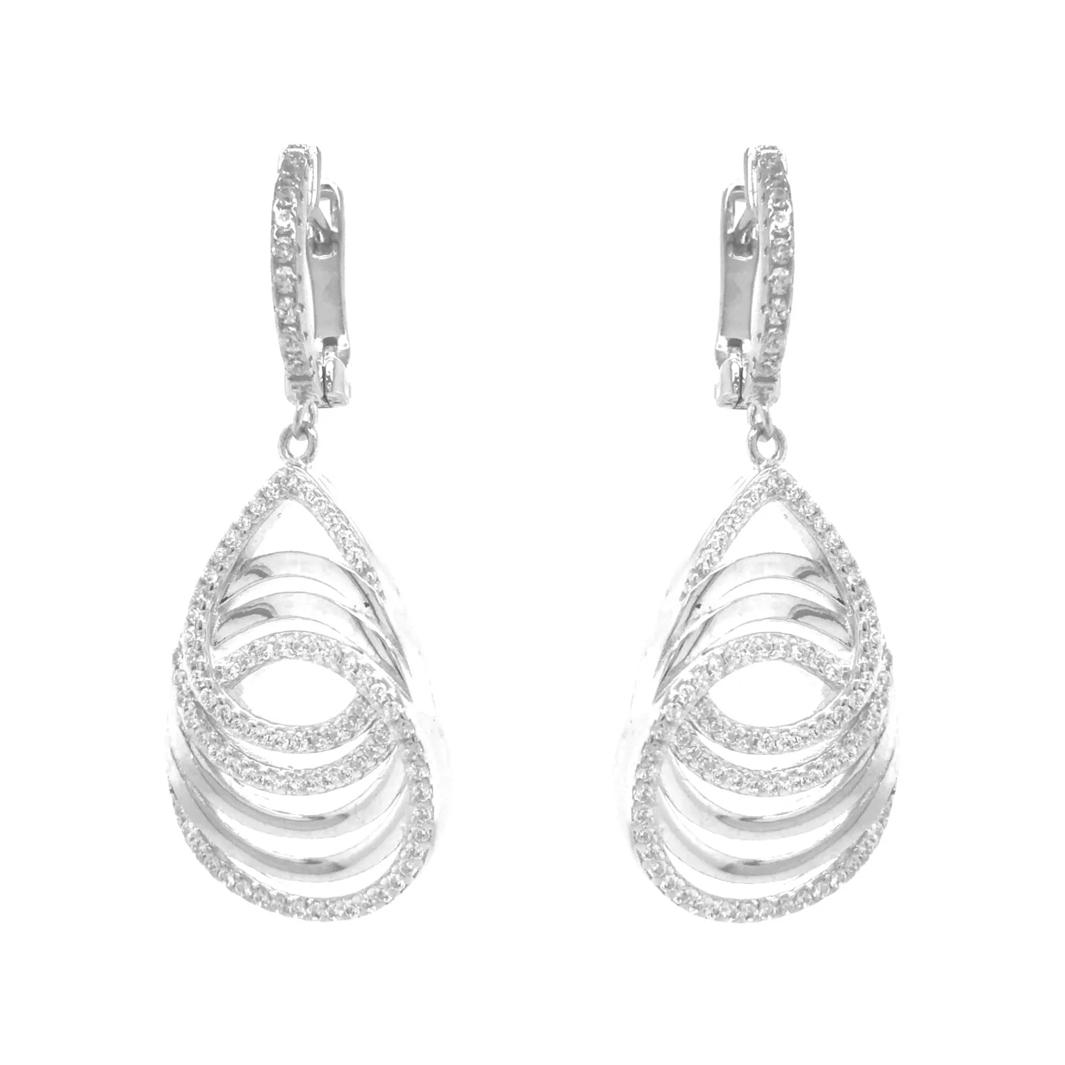 Sterling Silver CZ Overlapping Teardrops and Circles Earrings Affordable Design Artistic Item
