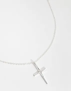 Sterling Silver Diamond Cut Cross Necklace Casual accessory Polished Finish