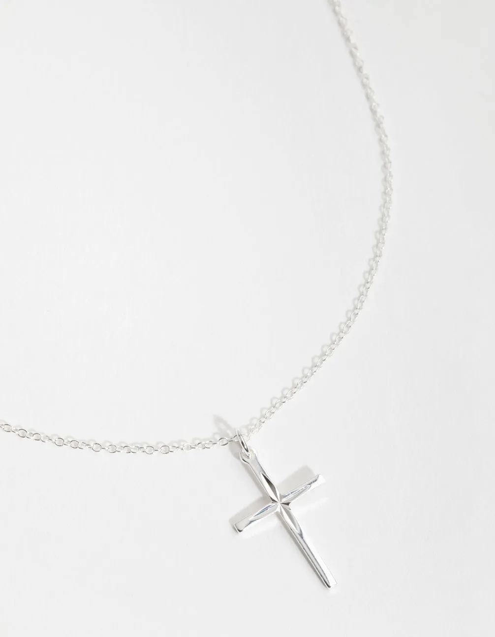 Sterling Silver Diamond Cut Cross Necklace Casual accessory Polished Finish