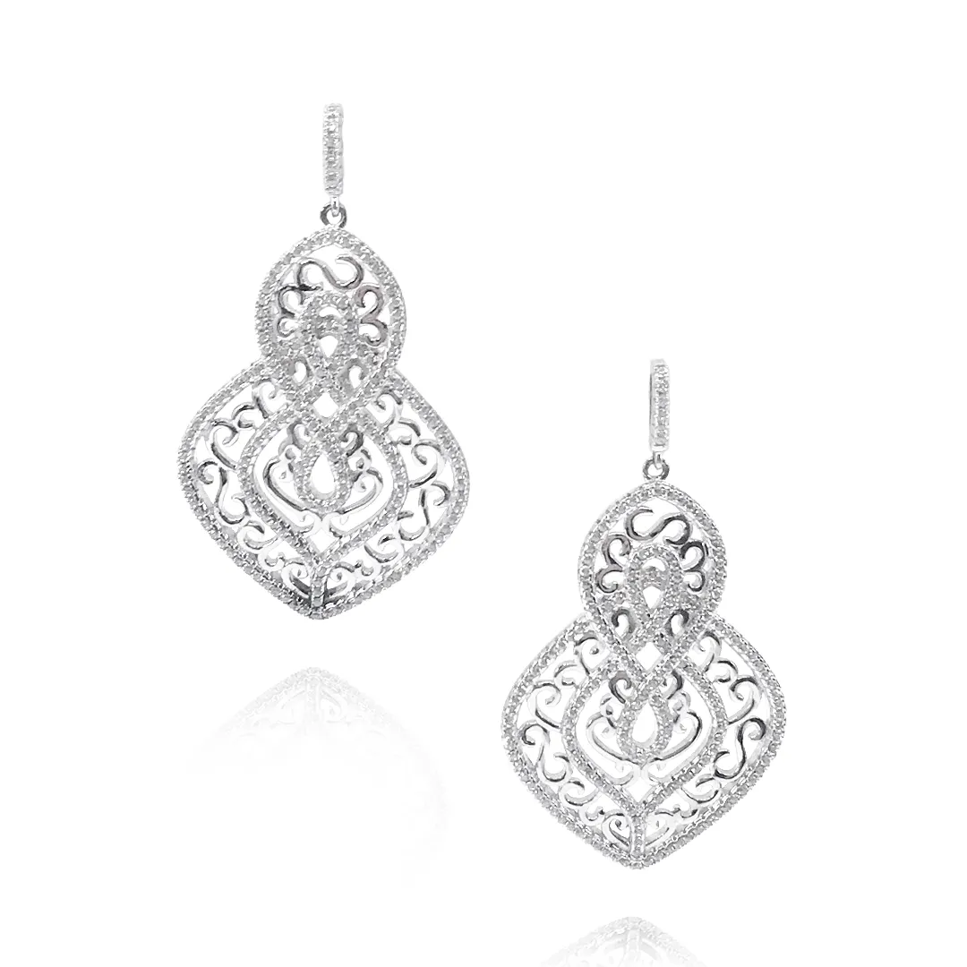 Charming Accent Everyday Adornment Sterling Silver Diamond Shape Micro Pave Earrings