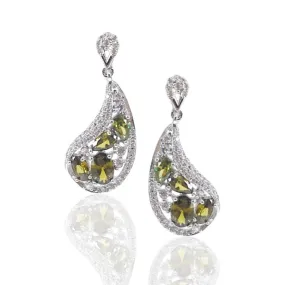 Sterling Silver Earrings with Green Stones Casual Decoration Big Piece