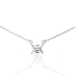 Sterling Silver Emerald Shape CZ Solitaire Necklace Distinctive Present Signifying Item