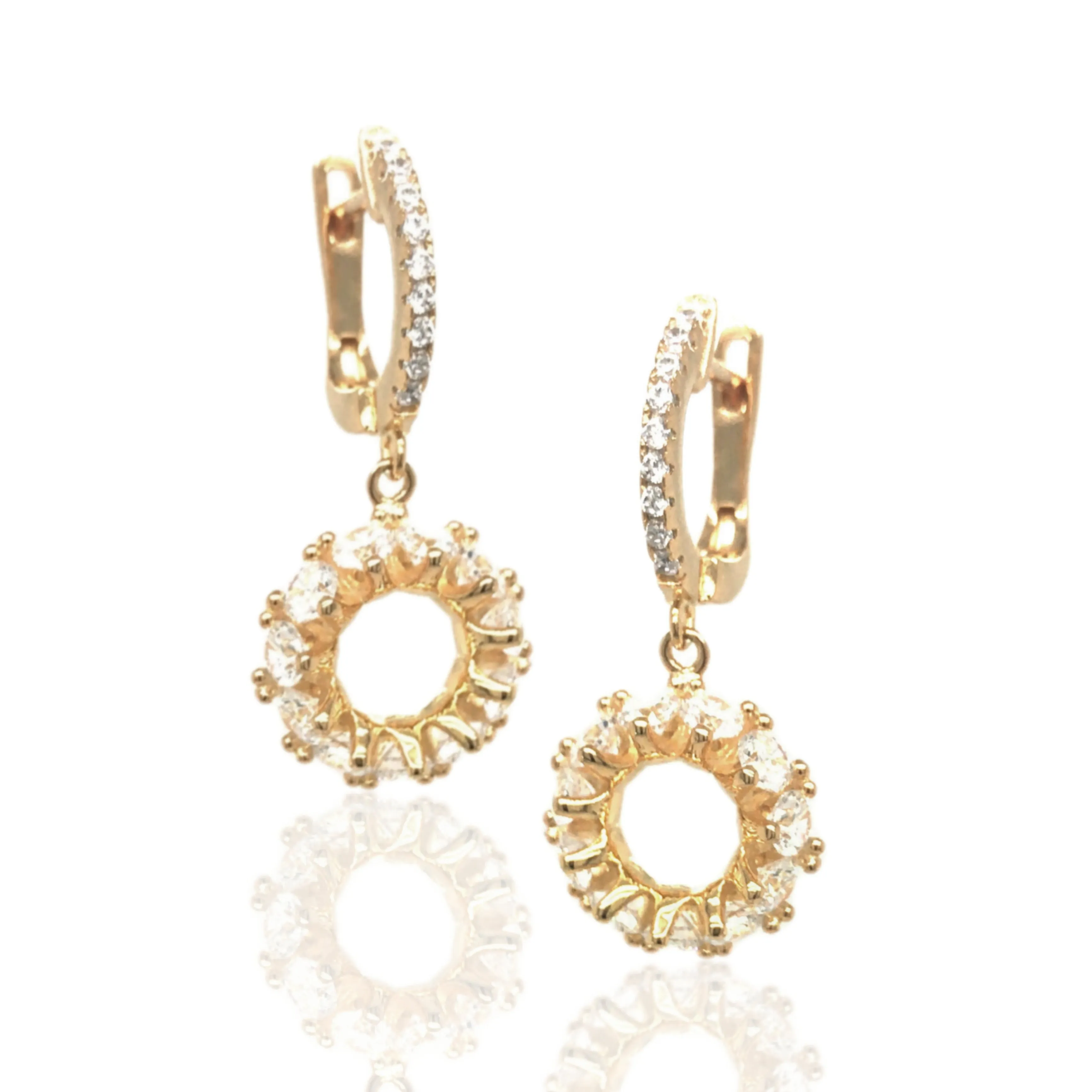 Attractive Ornament Cute Item Sterling Silver Gold-Plated Circle with CZs Earring