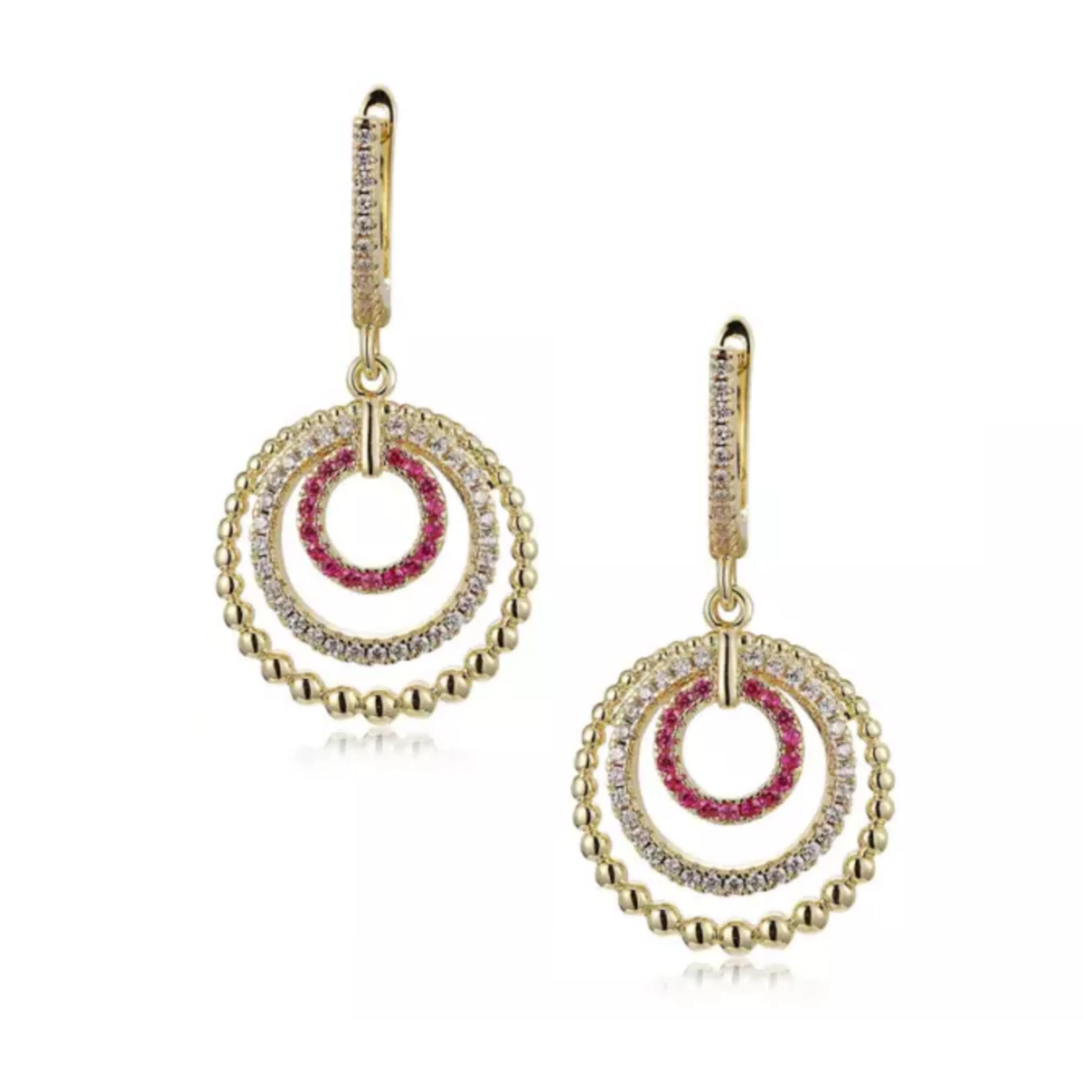 Party Item Shiny Accessory Sterling Silver Gold Plated Circles CZ Earring