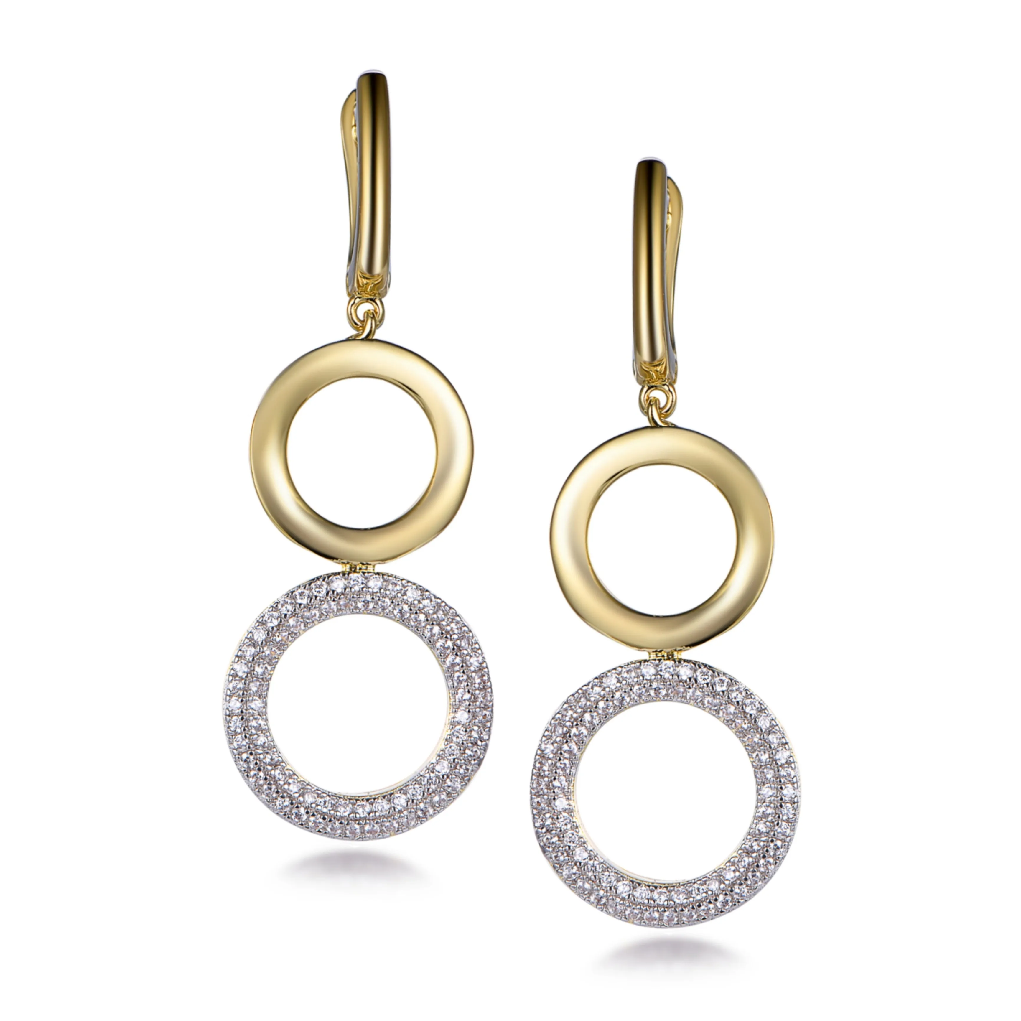 Sterling Silver Gold Plated Double Circle CZ Earring High-Quality Accent