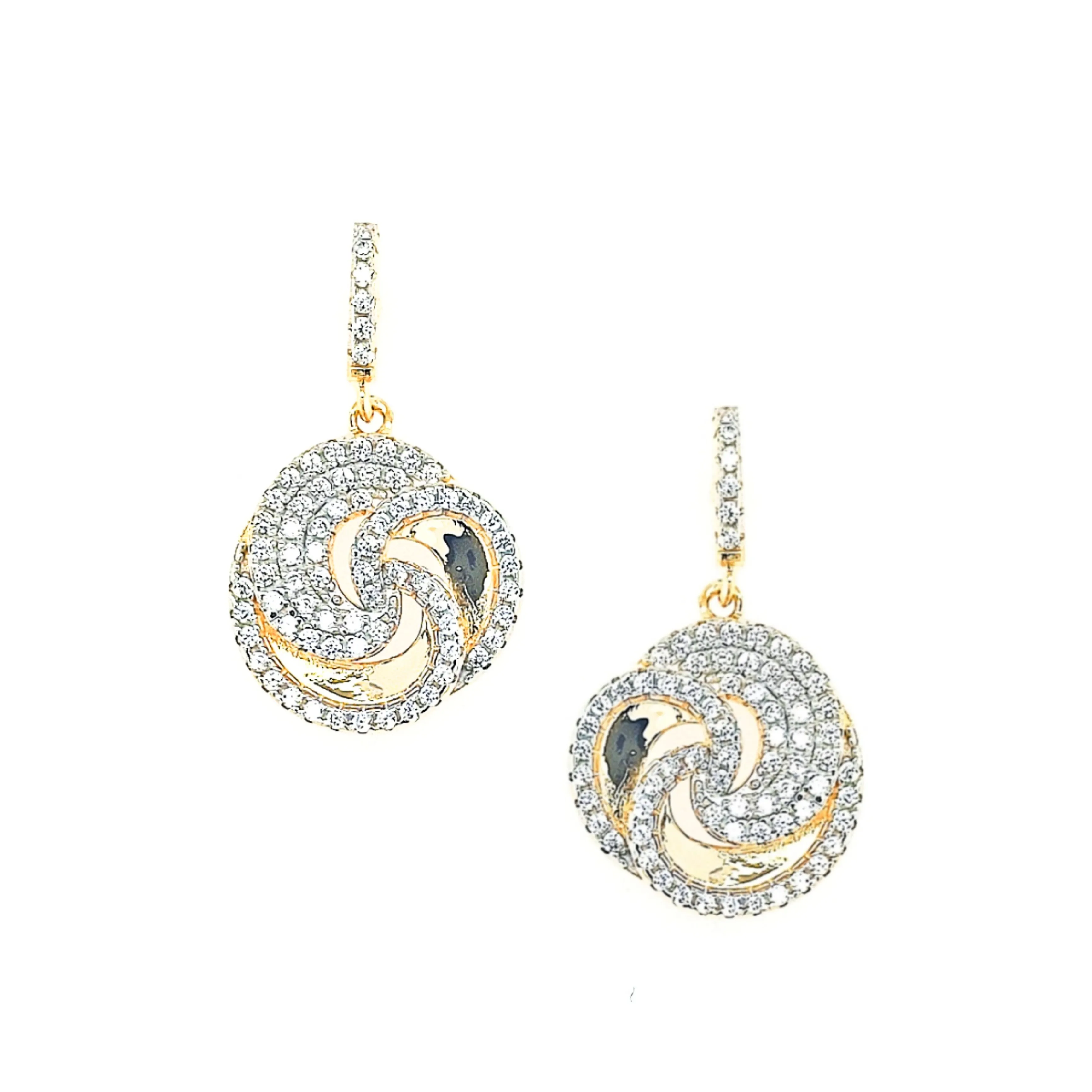 Sterling Silver Gold Plated Flower Circle with CZ Earrings Vintage Product