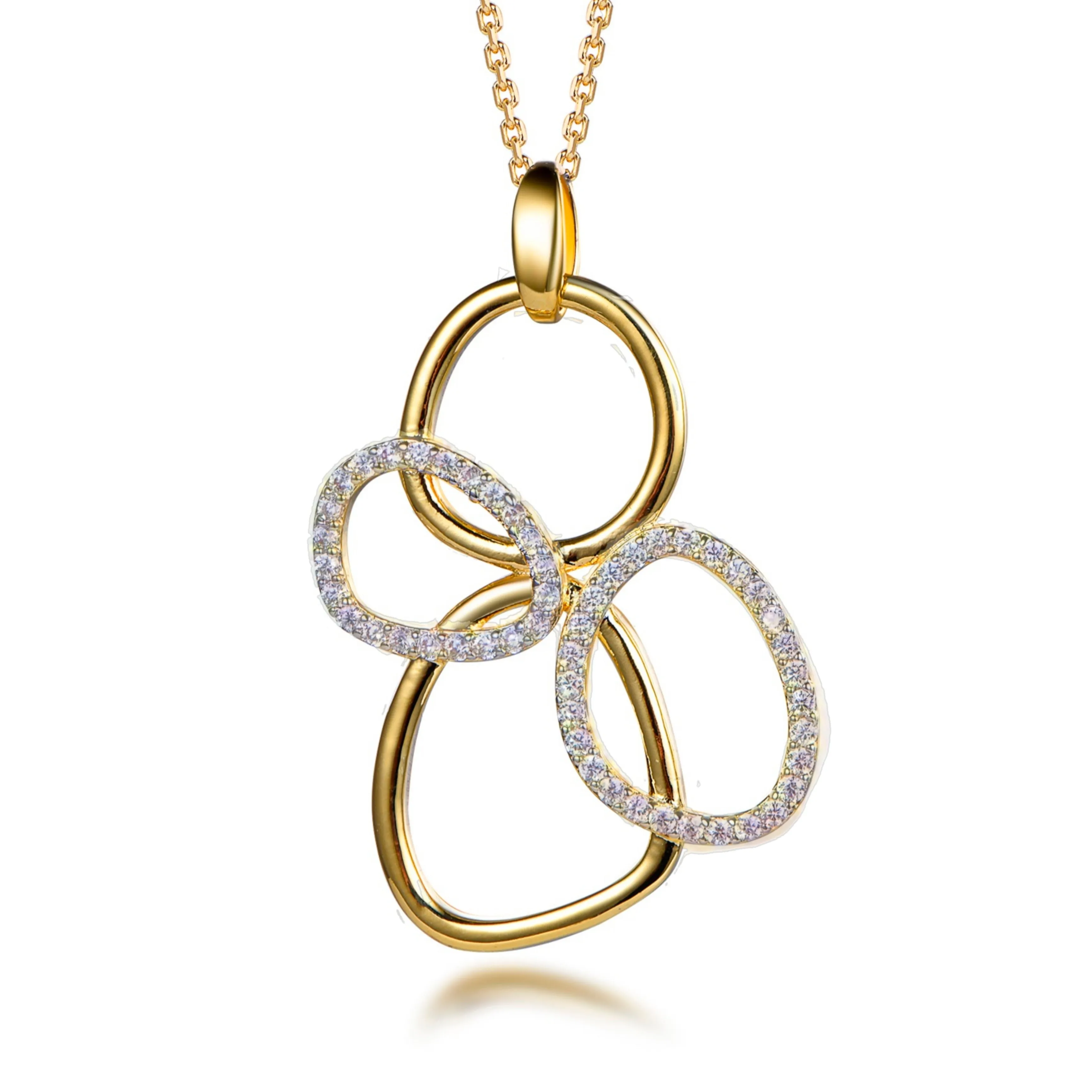 City Event Superior Design Sterling Silver Gold Plated Interlocking Circles CZ Pendant Necklace