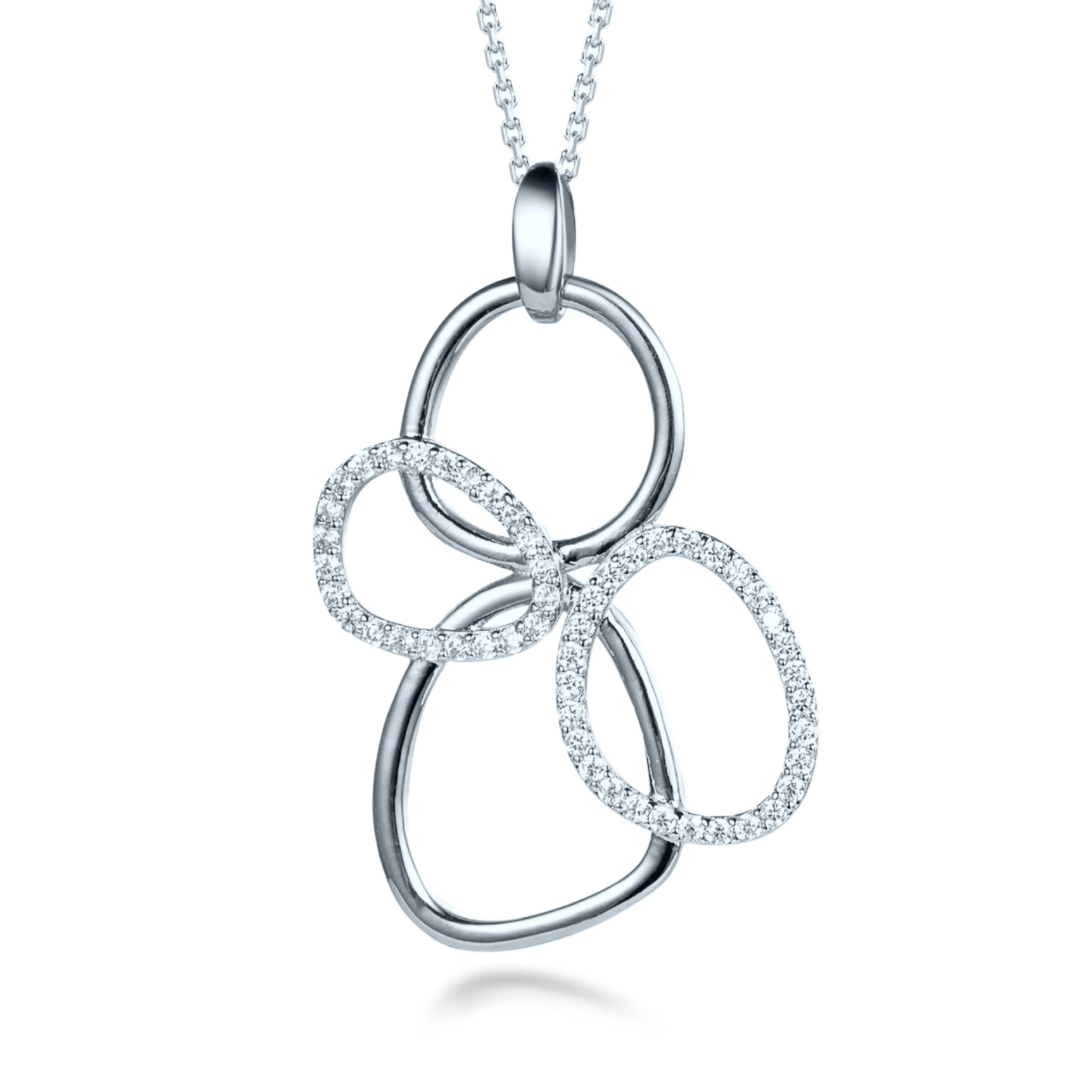 Sterling Silver Gold Plated Interlocking Circles CZ Pendant Necklace Casual Look
