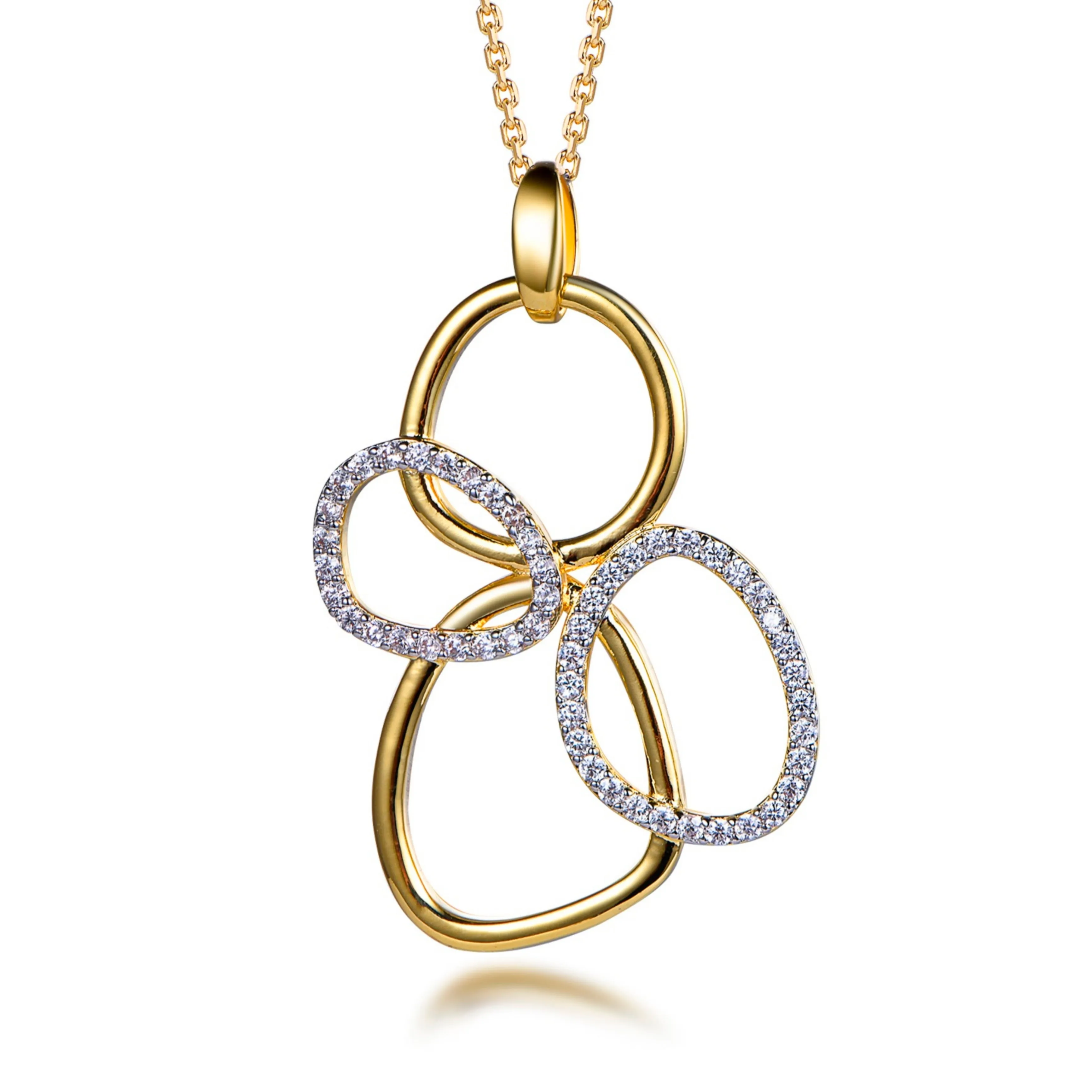Fixed Size Accessory Sterling Silver Gold Plated Interlocking Circles CZ Pendant Necklace