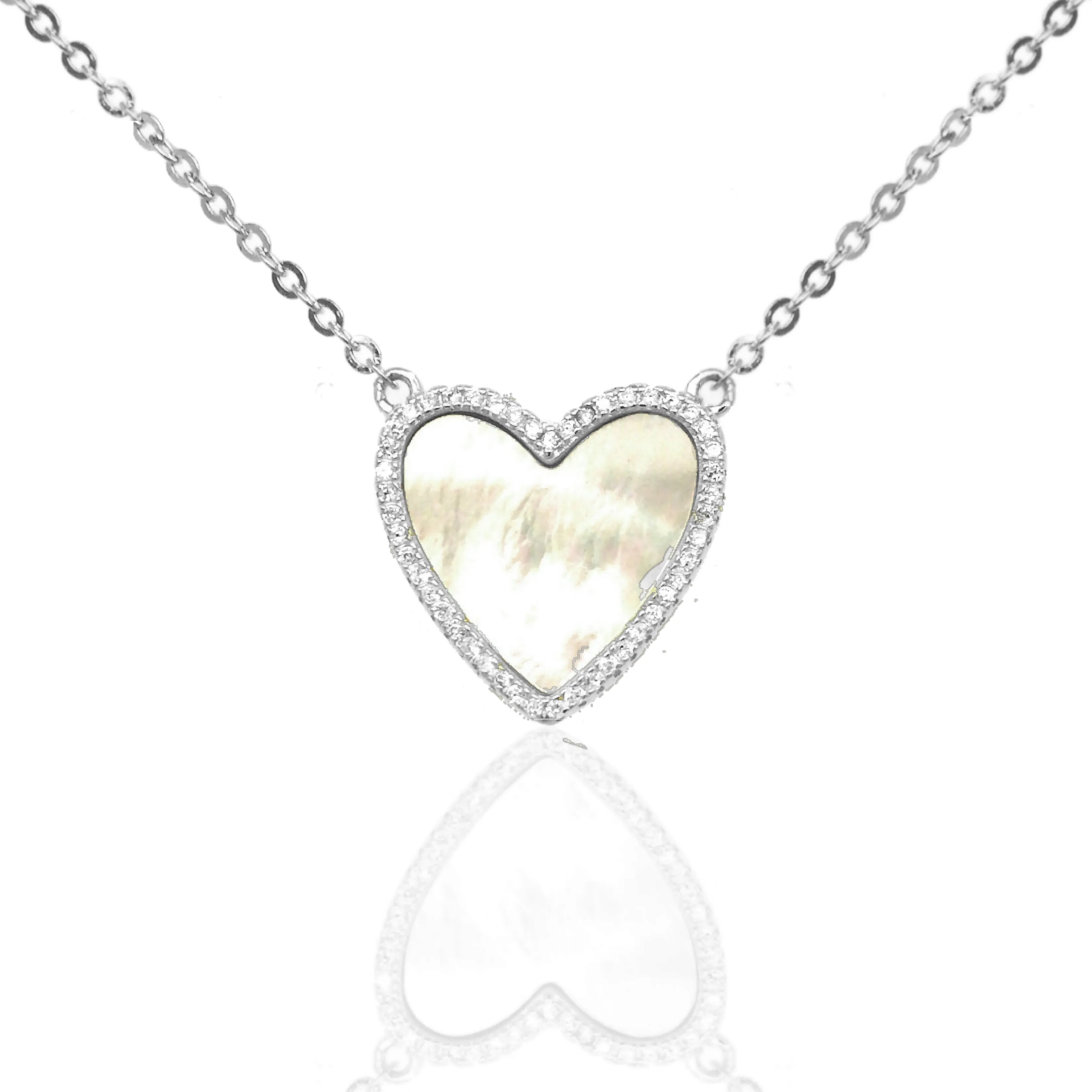 Fashionable Ornament Business Style Sterling Silver Heart With CZ Necklace